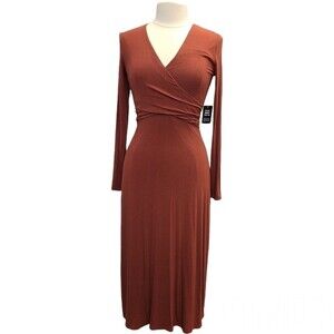 NWT EXPRESS Long Sleeve Cross Front Knit Comfortable Casual Night Midi Dress S